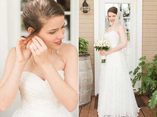 Texas bride putting on earrings and portrait
