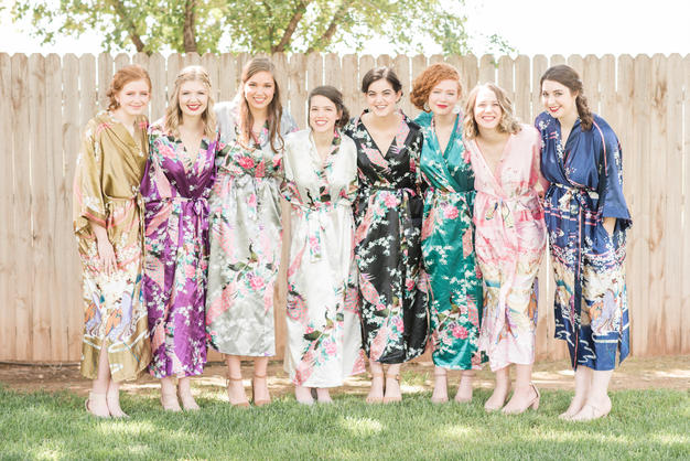 Bride and bridesmaids in flower kimonos