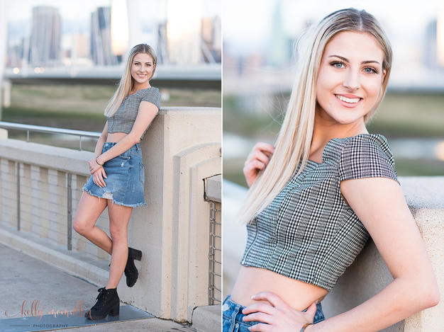 teen girl in front of Dallas skyline
