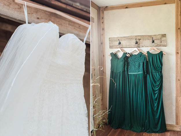 wedding gown and bridesmaid dresses