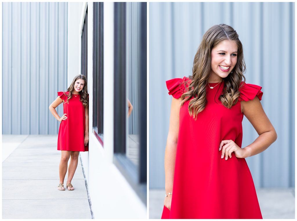 Senior girl in red dress