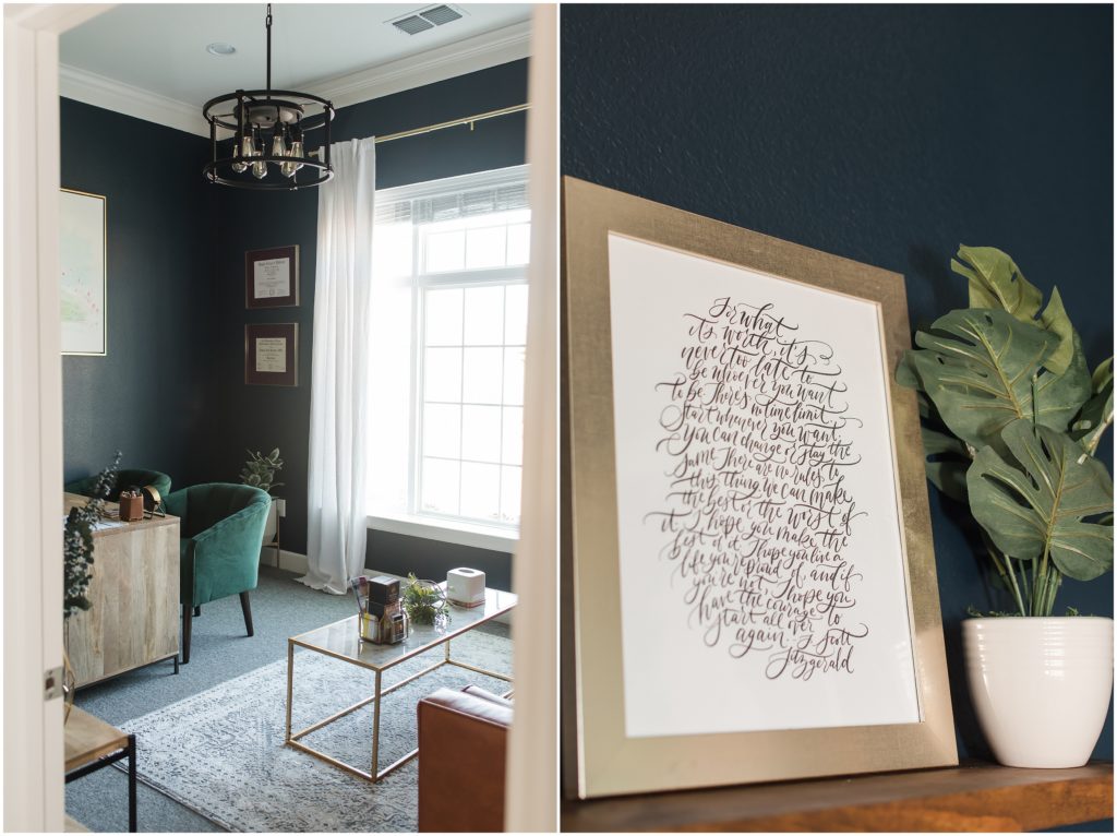 North Dallas' Psychiatry Office Interior and hand lettering frame