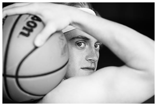 black and white senior basketball player portrait