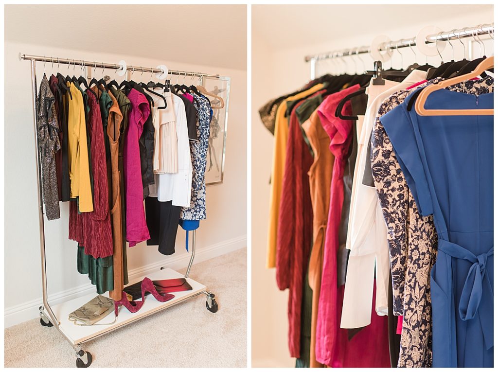 Hanging clothes on rack
