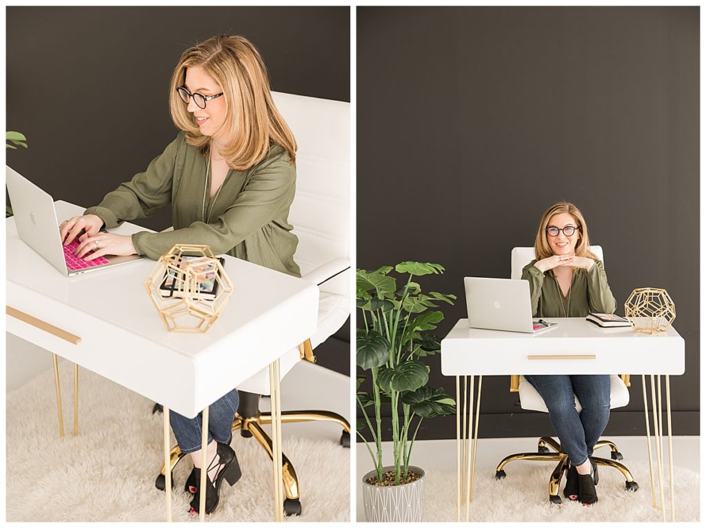Dallas personal brand photos of business owner at desk