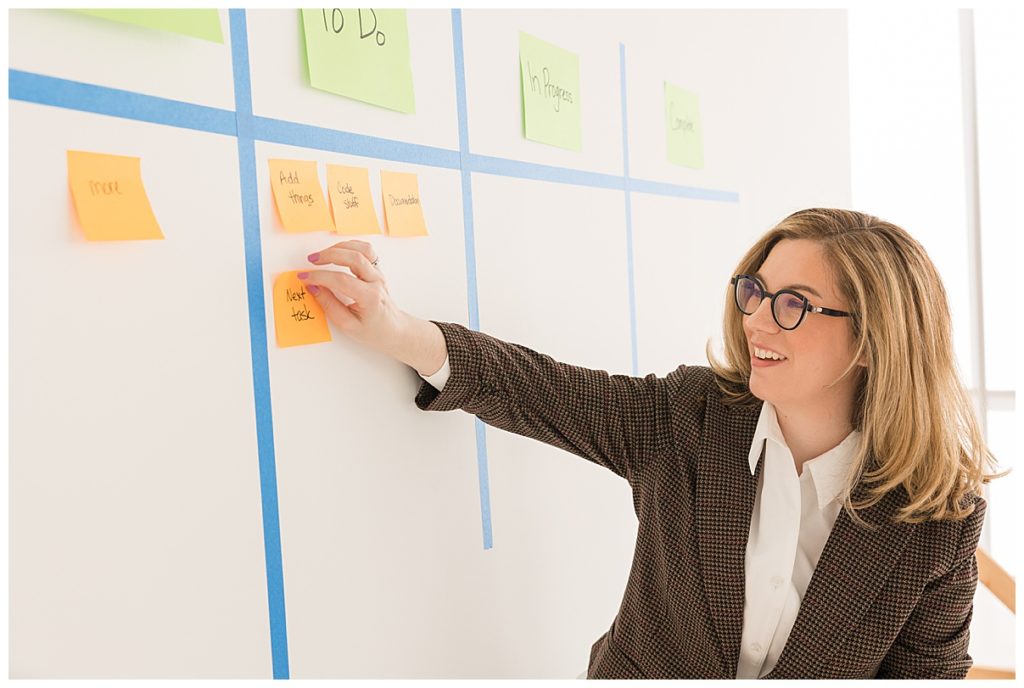 photos of business woman mapping out organizational plan