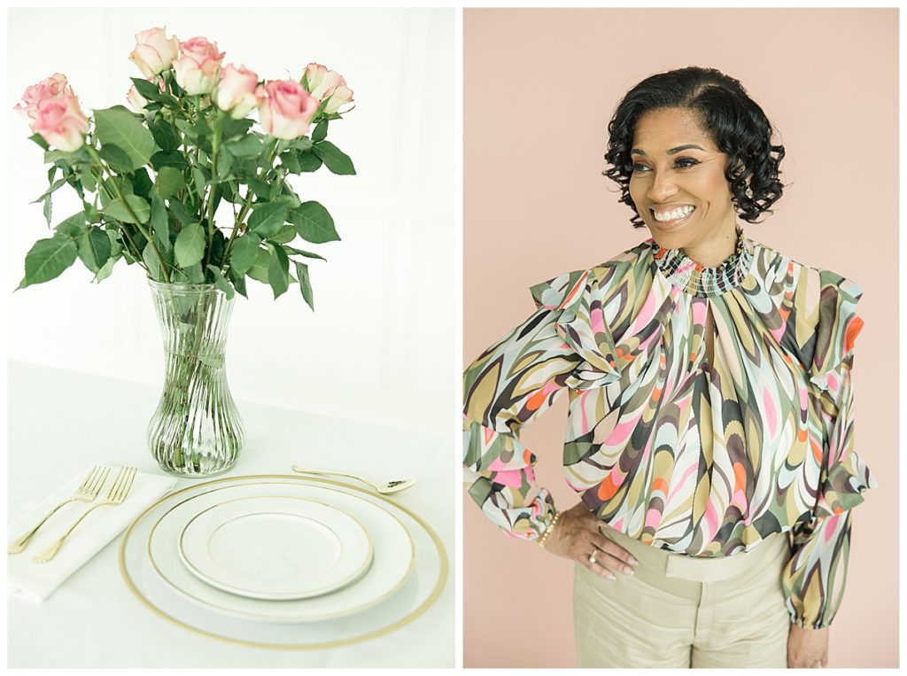 pink roses, dishes, and Dallas businesswoman 